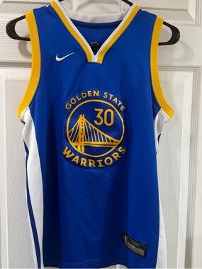 Nike Youth Warriors Blue and Yellow Stephen Curry Basketball Jersey